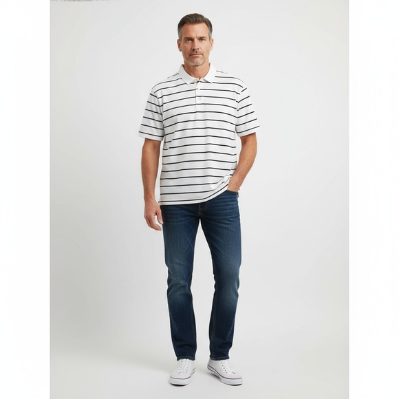 croft & barrow Other - Croft&Barrow Mens Polo Shirt XL White Black Stripes Collared‎ Short Sleeve